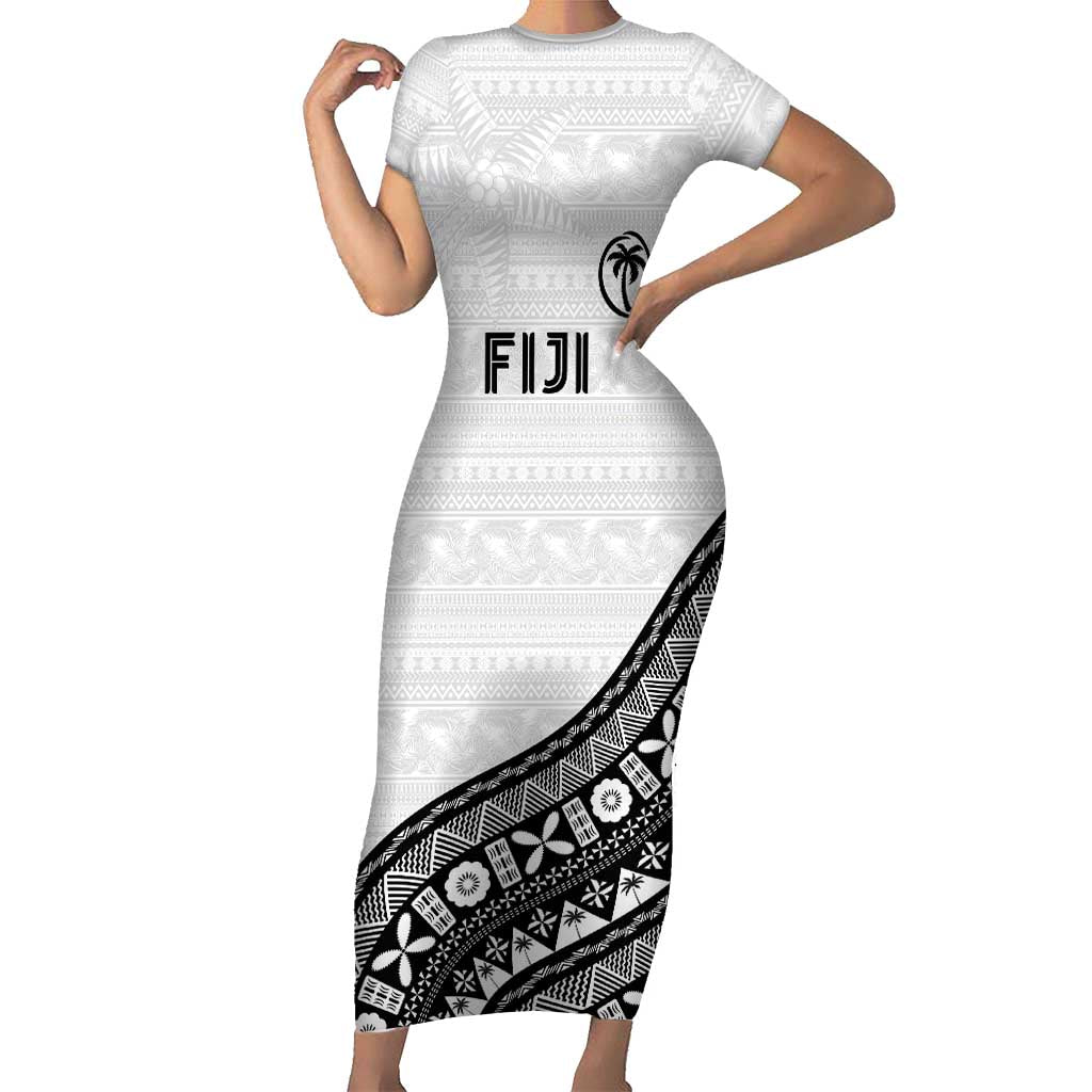 Custom Fijian Rugby Family Matching Short Sleeve Bodycon Dress and Hawaiian Shirt Tapa Pattern and Palm Tree Tribal