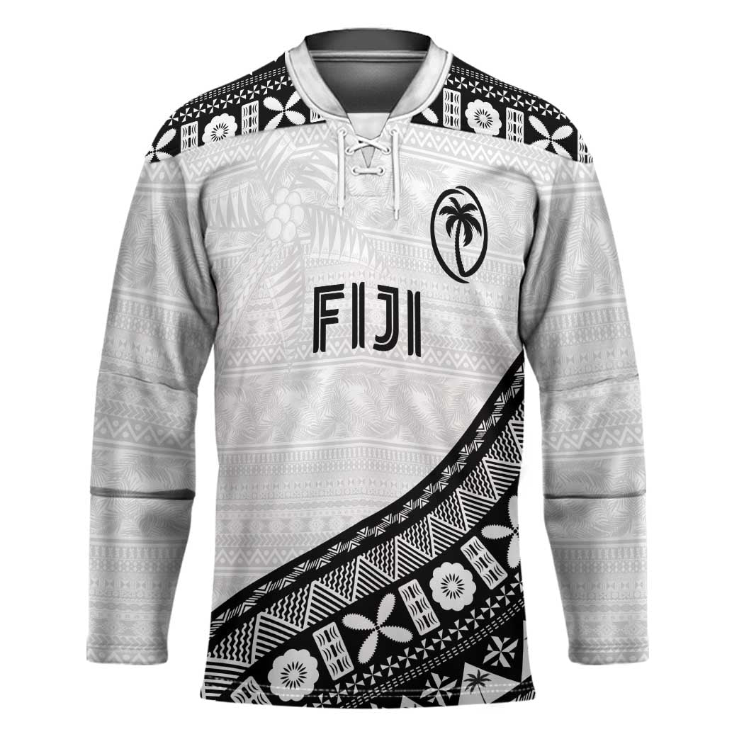 Custom Fijian Rugby Hockey Jersey Tapa Pattern and Palm Tree Tribal LT03 Unisex White - Polynesian Pride