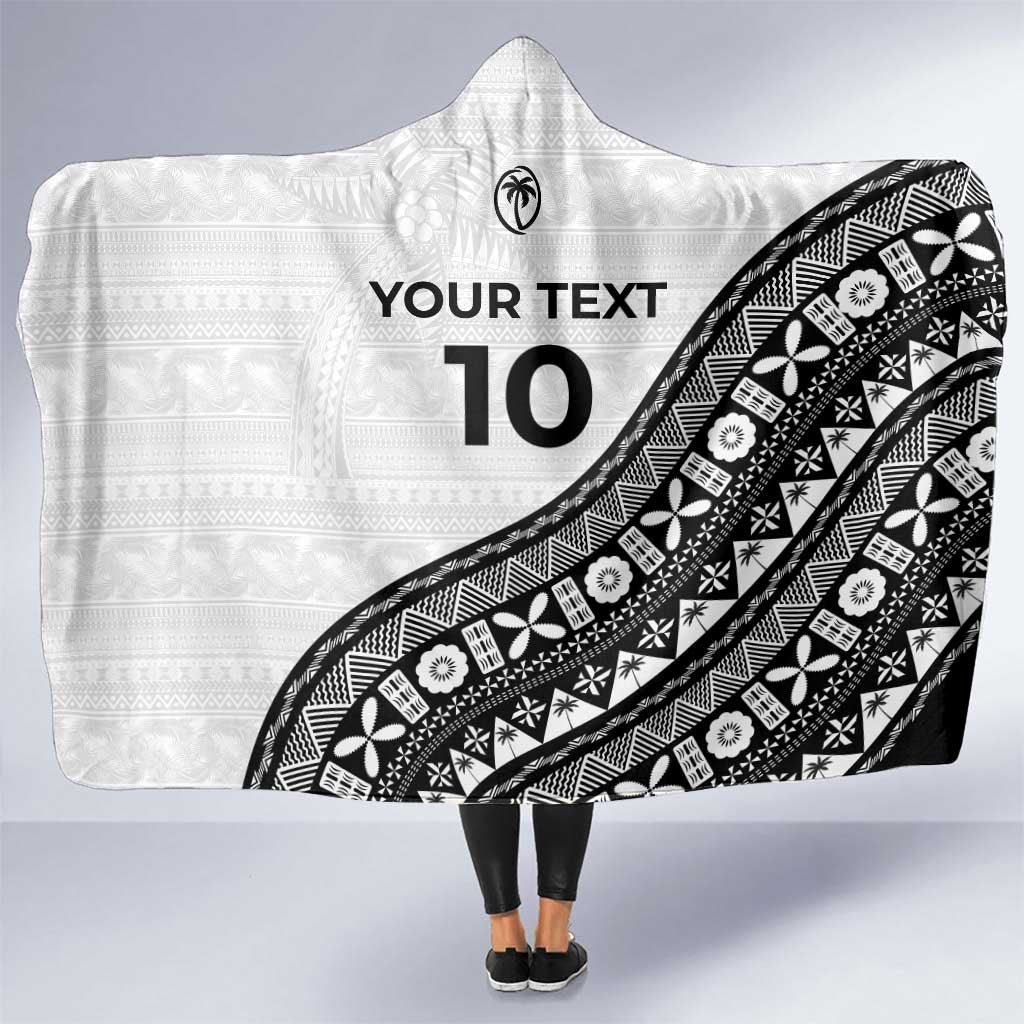 Custom Fijian Rugby Hooded Blanket Tapa Pattern and Palm Tree Tribal LT03 One Size White - Polynesian Pride