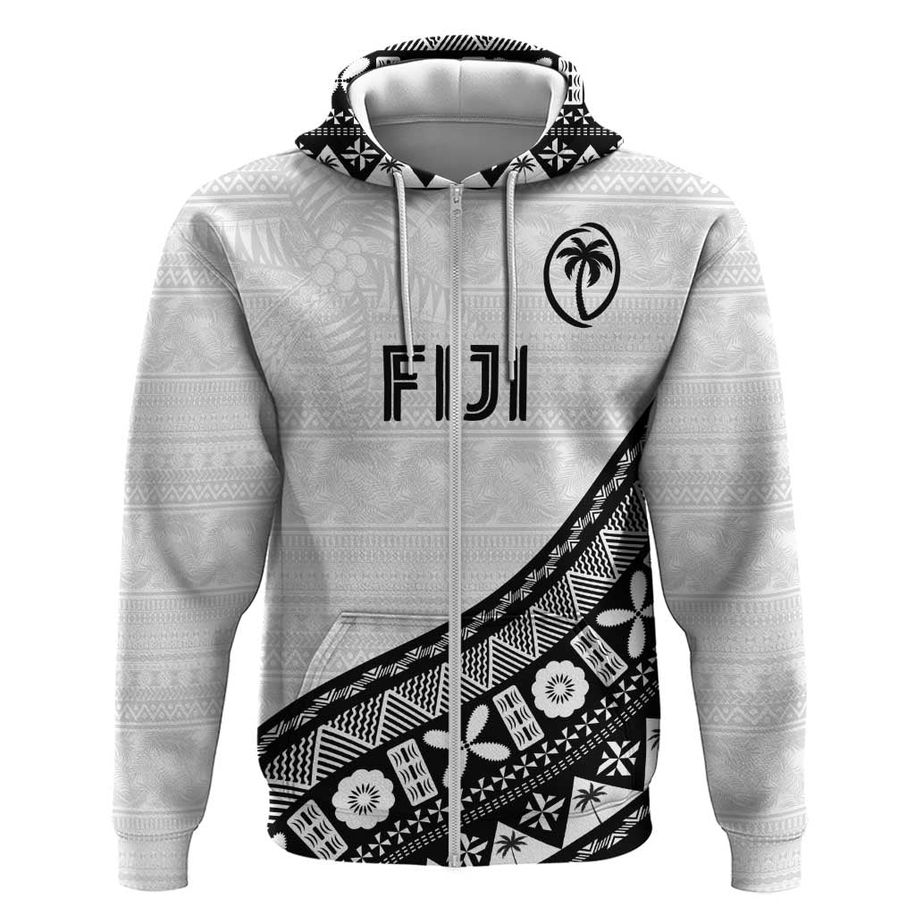 Custom Fijian Rugby Hoodie Tapa Pattern and Palm Tree Tribal LT03 Zip Hoodie White - Polynesian Pride