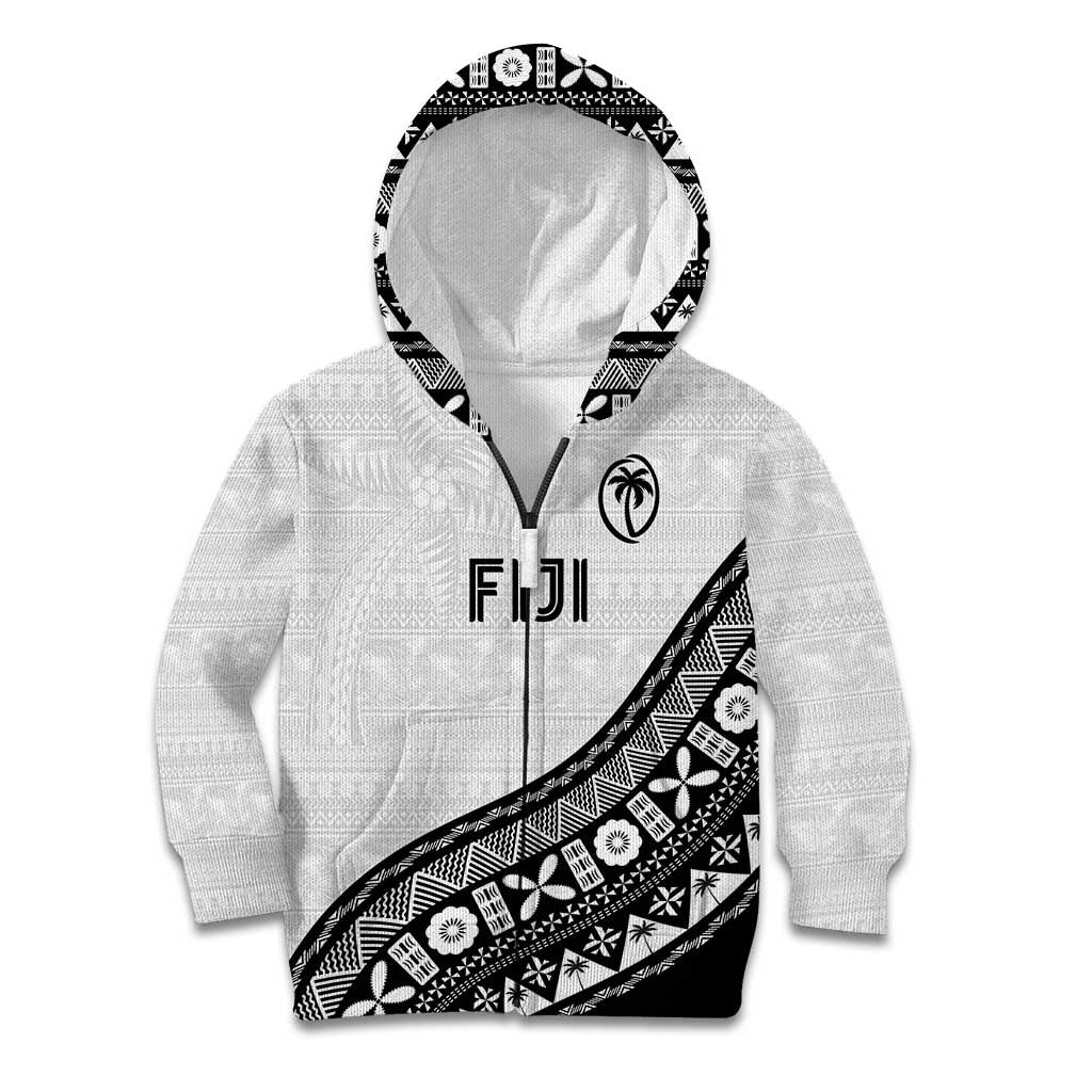 Custom Fijian Rugby Kid Hoodie Tapa Pattern and Palm Tree Tribal LT03 Zip Hoodie White - Polynesian Pride