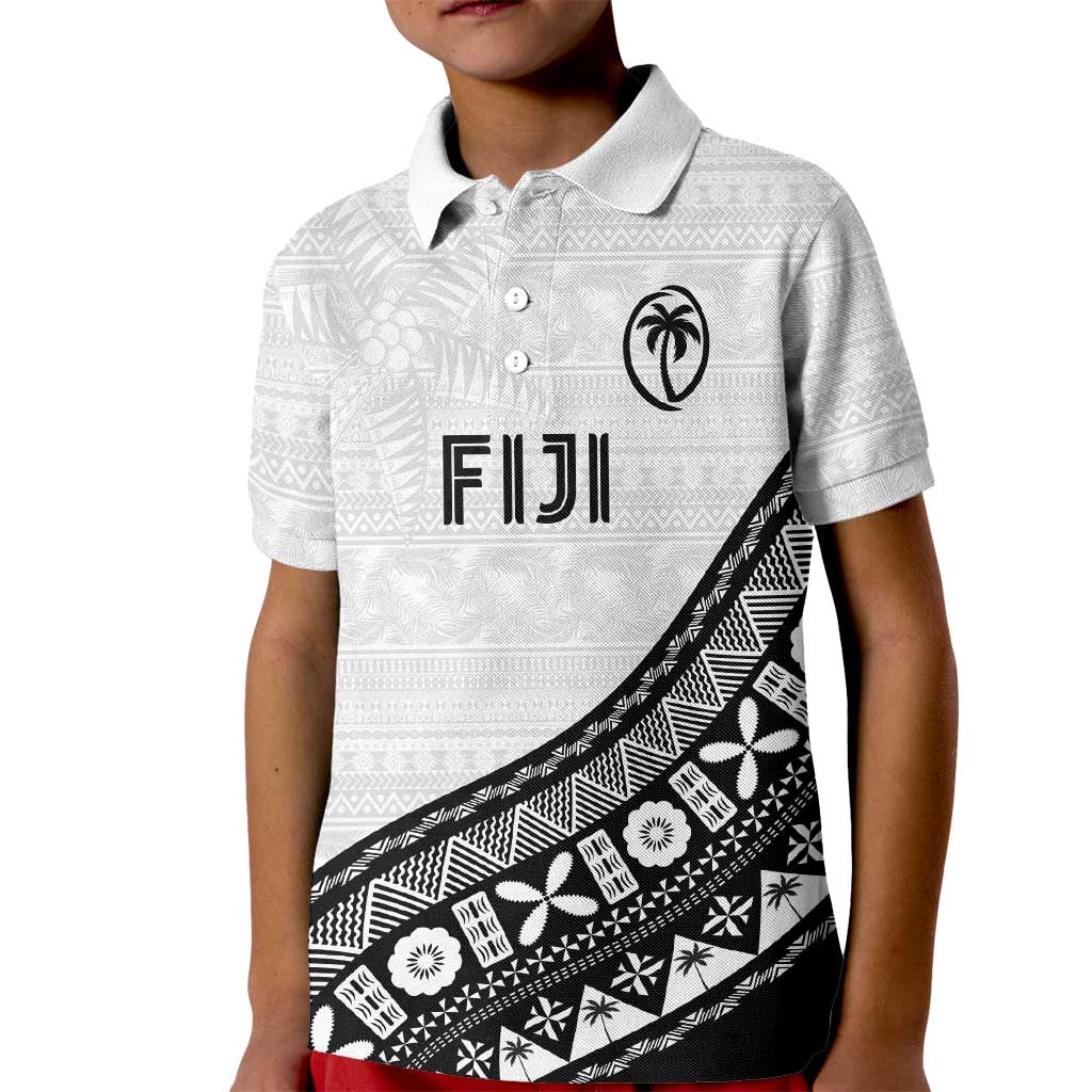 Custom Fijian Rugby Kid Polo Shirt Tapa Pattern and Palm Tree Tribal LT03 Kid White - Polynesian Pride