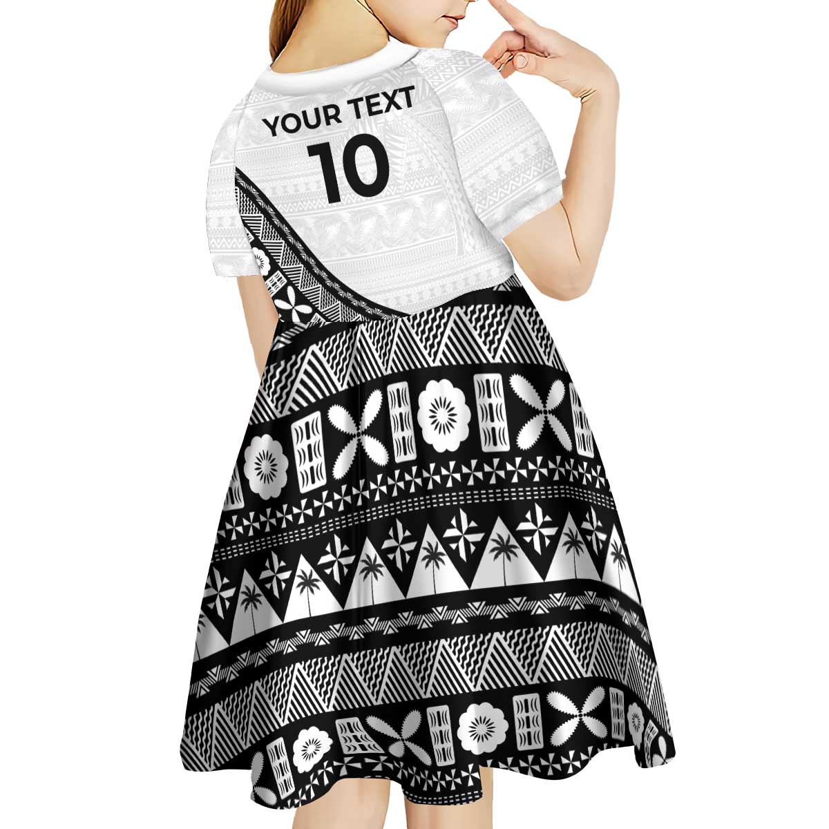 Custom Fijian Rugby Kid Short Sleeve Dress Tapa Pattern and Palm Tree Tribal LT03 - Polynesian Pride