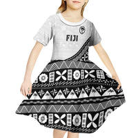 Custom Fijian Rugby Kid Short Sleeve Dress Tapa Pattern and Palm Tree Tribal LT03 - Polynesian Pride