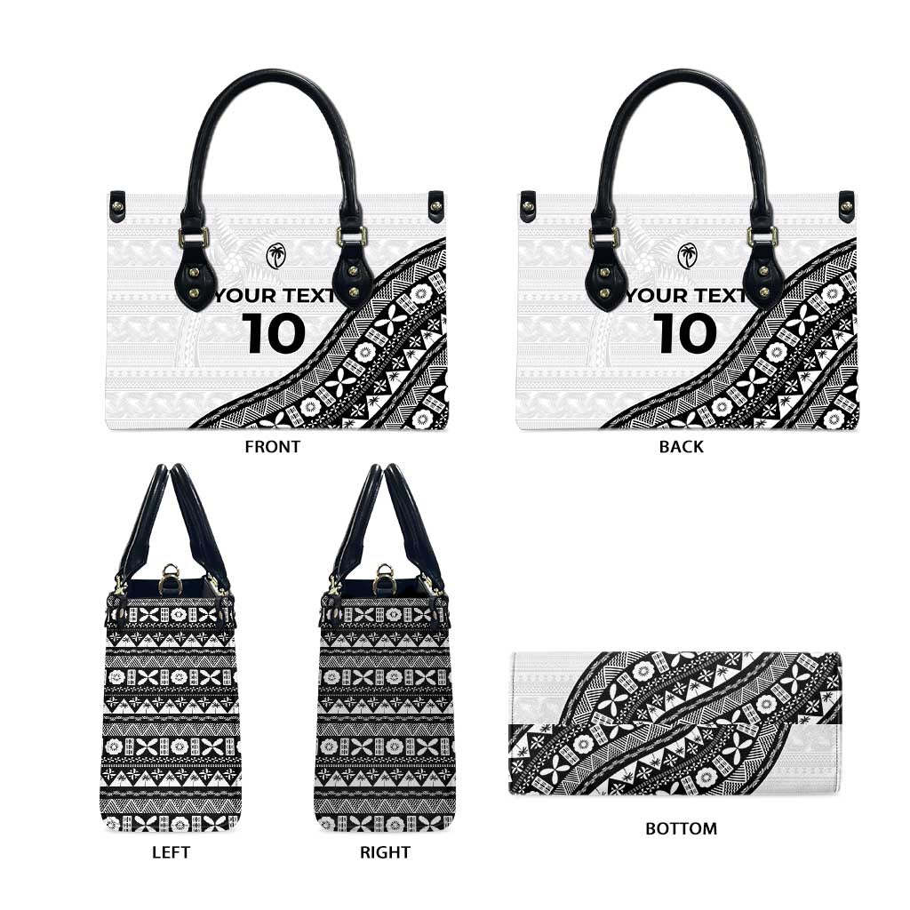 Custom Fijian Rugby Leather Bag Tapa Pattern and Palm Tree Tribal LT03 - Polynesian Pride