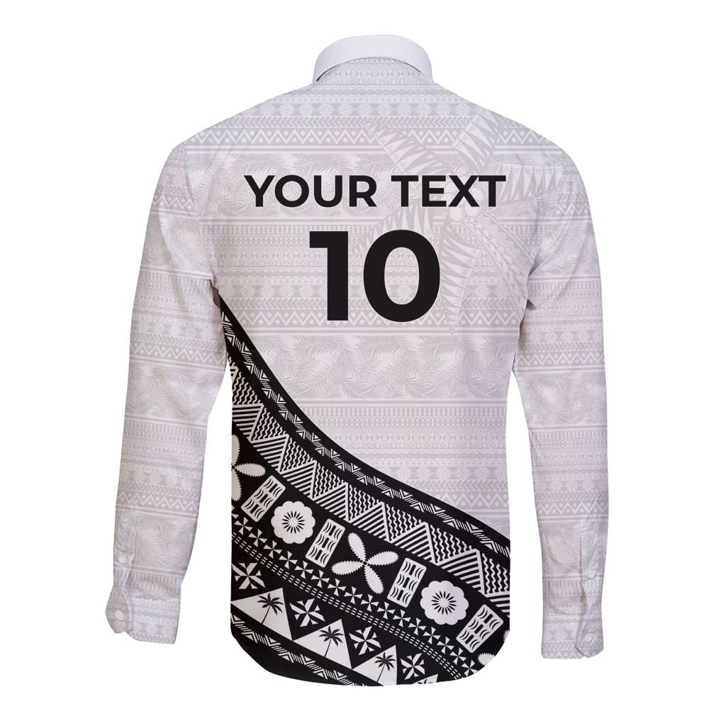 Custom Fijian Rugby Long Sleeve Button Shirt Tapa Pattern and Palm Tree Tribal LT03 - Polynesian Pride