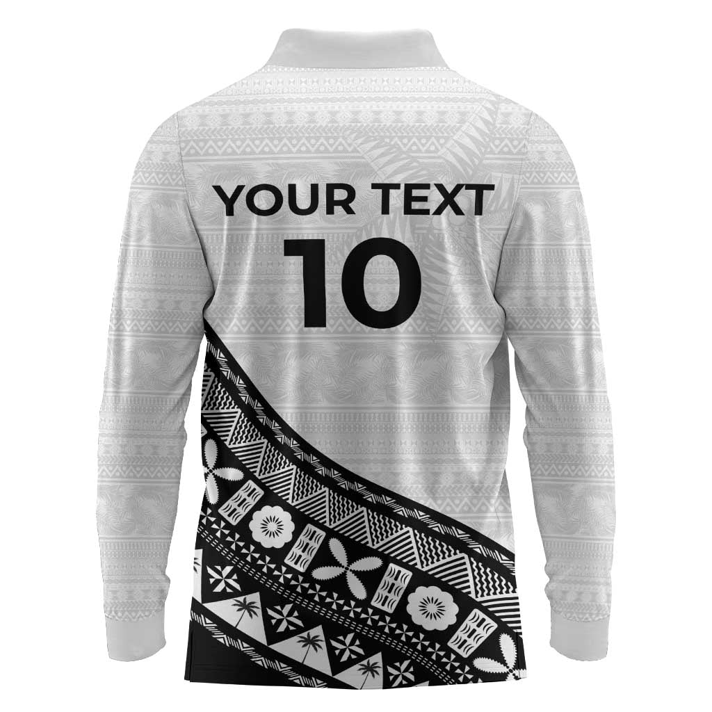 Custom Fijian Rugby Long Sleeve Polo Shirt Tapa Pattern and Palm Tree Tribal LT03 - Polynesian Pride