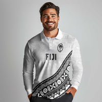 Custom Fijian Rugby Long Sleeve Polo Shirt Tapa Pattern and Palm Tree Tribal LT03 - Polynesian Pride