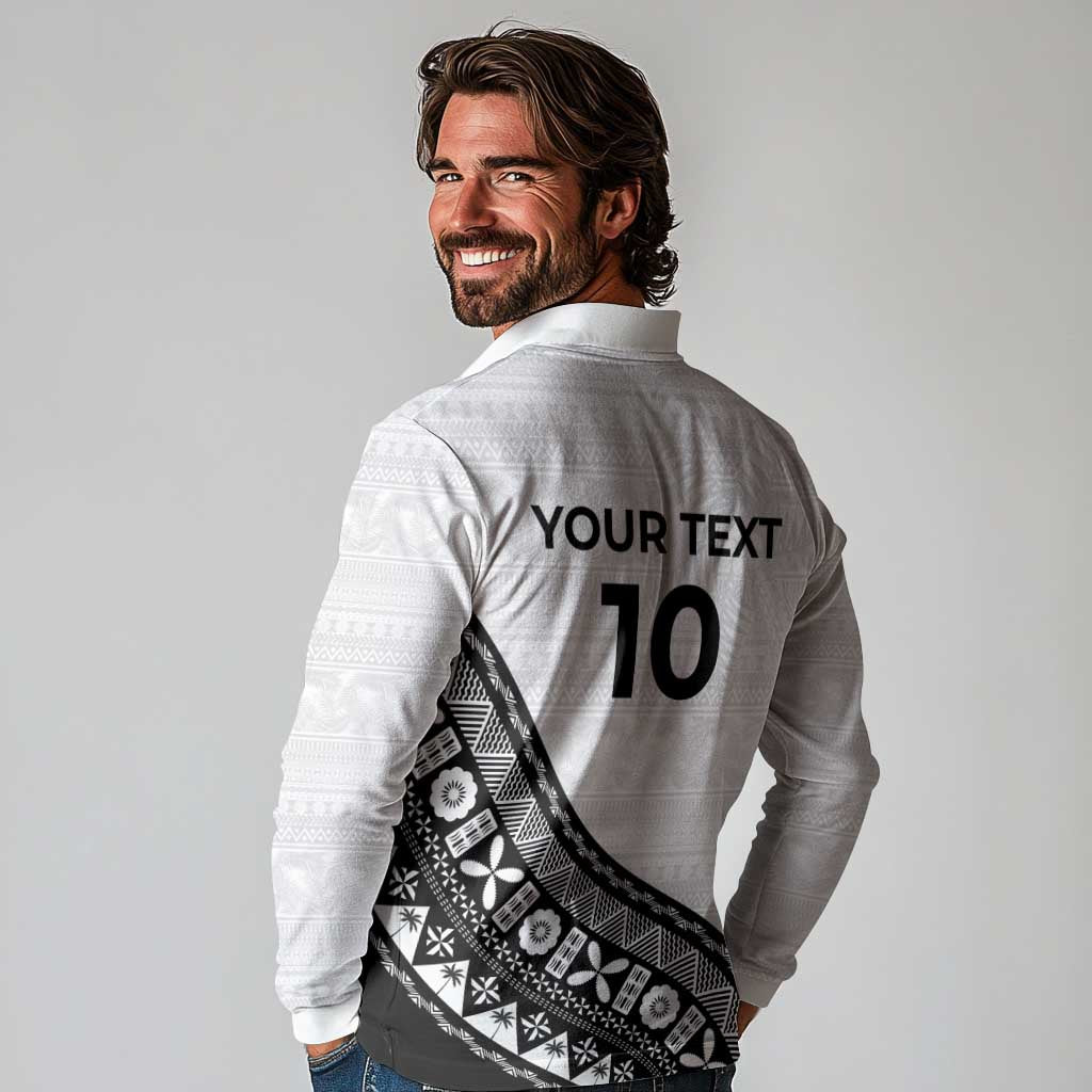 Custom Fijian Rugby Long Sleeve Polo Shirt Tapa Pattern and Palm Tree Tribal LT03 - Polynesian Pride