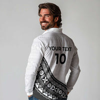 Custom Fijian Rugby Long Sleeve Polo Shirt Tapa Pattern and Palm Tree Tribal LT03 - Polynesian Pride