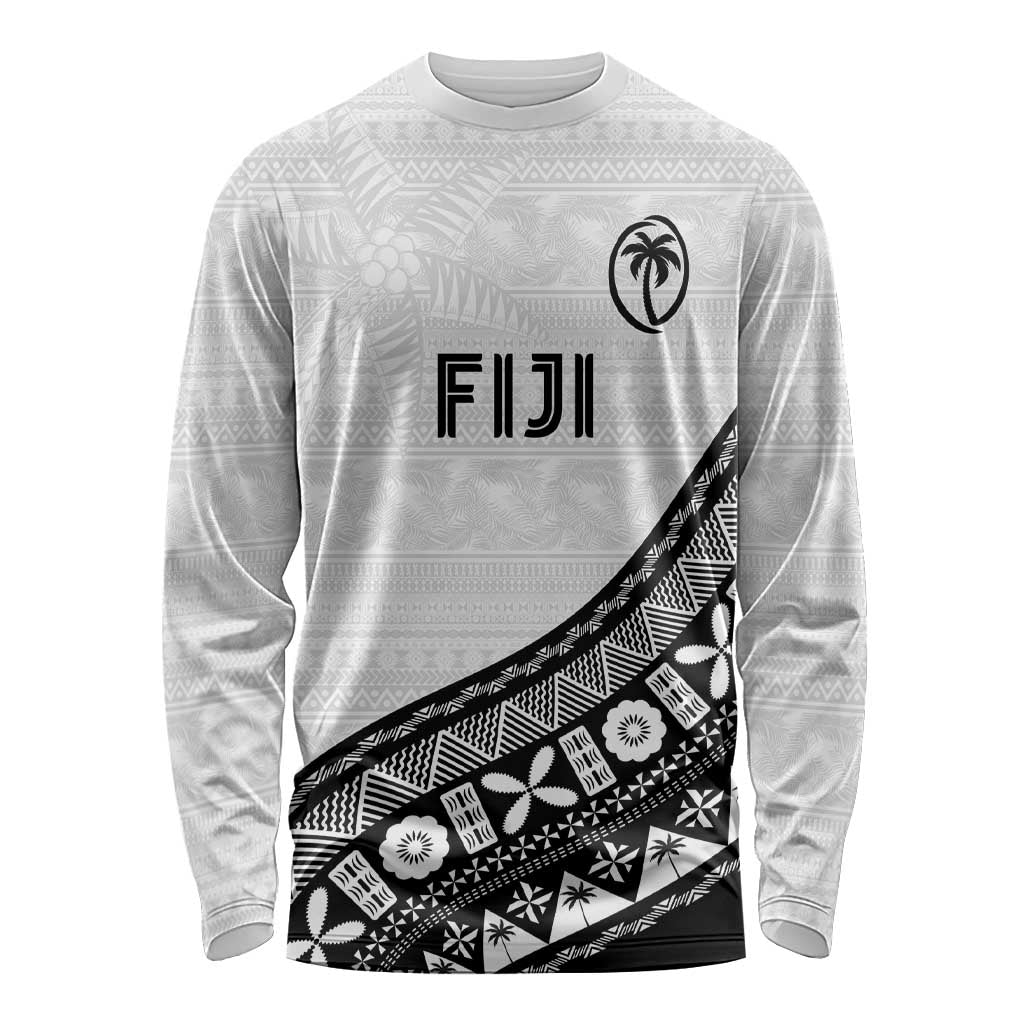 Custom Fijian Rugby Long Sleeve Shirt Tapa Pattern and Palm Tree Tribal LT03 Unisex White - Polynesian Pride