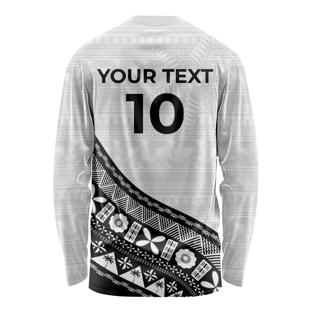 Custom Fijian Rugby Long Sleeve Shirt Tapa Pattern and Palm Tree Tribal LT03 - Polynesian Pride