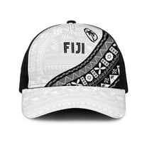 Fijian Rugby Mesh Trucker Cap Tapa Pattern and Palm Tree Tribal LT03 One Size Black White - Polynesian Pride