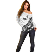 Custom Fijian Rugby Off Shoulder Sweater Tapa Pattern and Palm Tree Tribal LT03 - Polynesian Pride