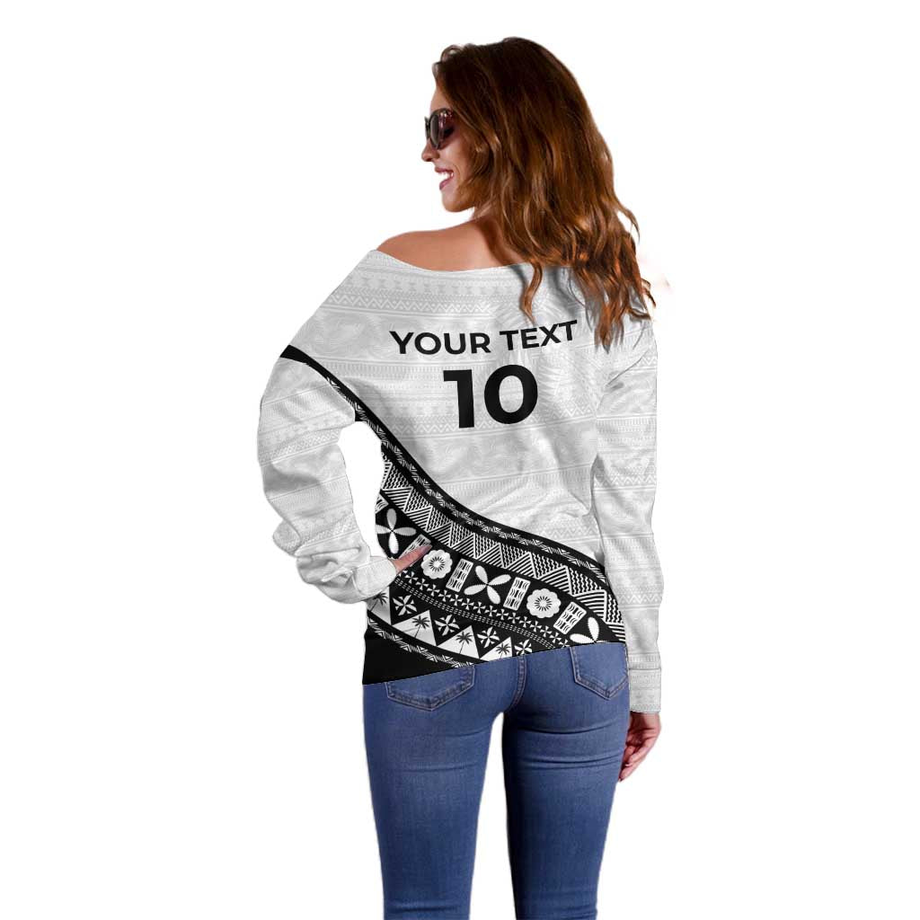 Custom Fijian Rugby Off Shoulder Sweater Tapa Pattern and Palm Tree Tribal LT03 - Polynesian Pride