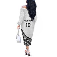 Custom Fijian Rugby Off The Shoulder Long Sleeve Dress Tapa Pattern and Palm Tree Tribal LT03 - Polynesian Pride