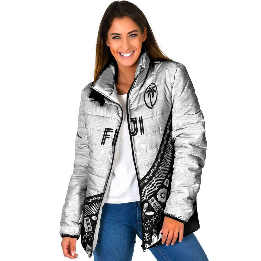 Custom Fijian Rugby Padded Jacket Tapa Pattern and Palm Tree Tribal LT03 Women White - Polynesian Pride