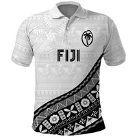 Custom Fijian Rugby Polo Shirt Tapa Pattern and Palm Tree Tribal LT03 White - Polynesian Pride