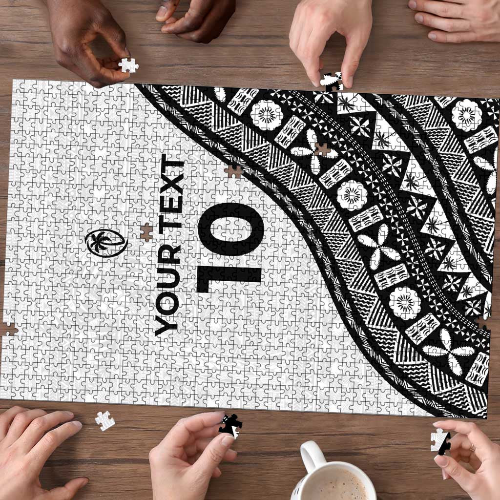 Custom Fijian Rugby Puzzle Tapa Pattern and Palm Tree Tribal LT03 - Polynesian Pride