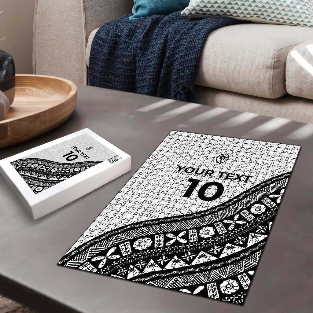 Custom Fijian Rugby Puzzle Tapa Pattern and Palm Tree Tribal LT03 - Polynesian Pride