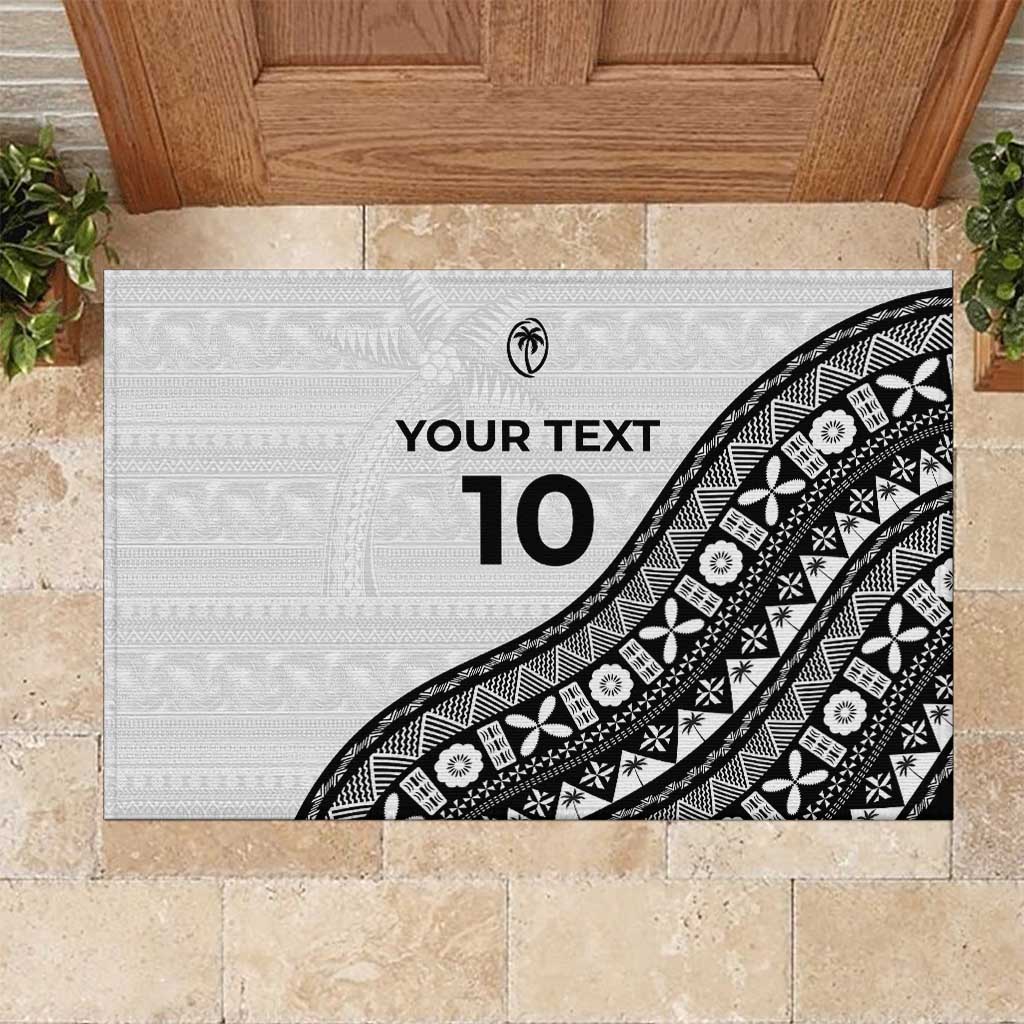 Custom Fijian Rugby Rubber Doormat Tapa Pattern and Palm Tree Tribal LT03 White - Polynesian Pride