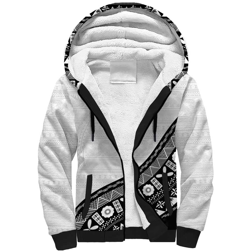 Custom Fijian Rugby Sherpa Hoodie Tapa Pattern and Palm Tree Tribal LT03 Unisex White - Polynesian Pride