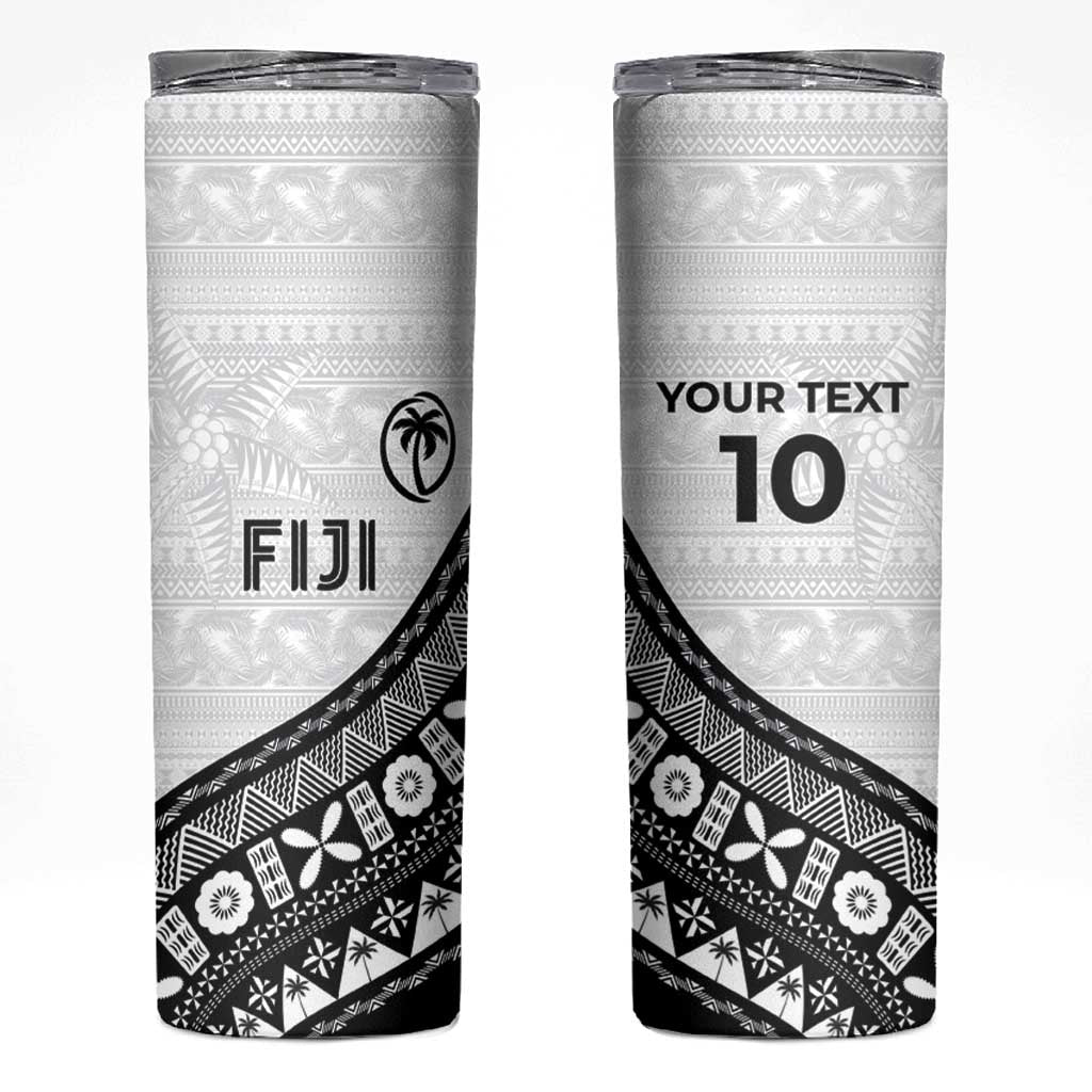Custom Fijian Rugby Skinny Tumbler Tapa Pattern and Palm Tree Tribal LT03 White - Polynesian Pride