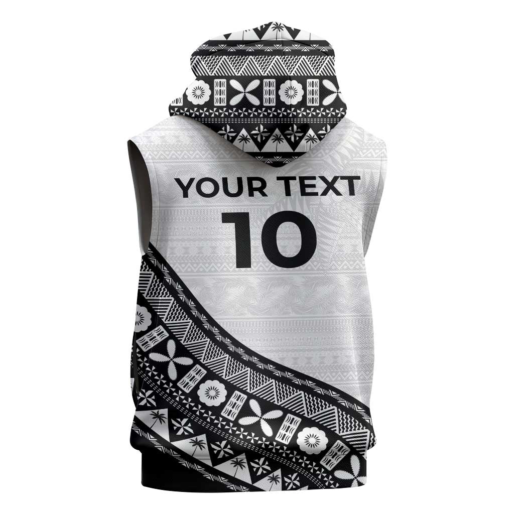 Custom Fijian Rugby Sleeveless Hoodie Tapa Pattern and Palm Tree Tribal LT03 - Polynesian Pride