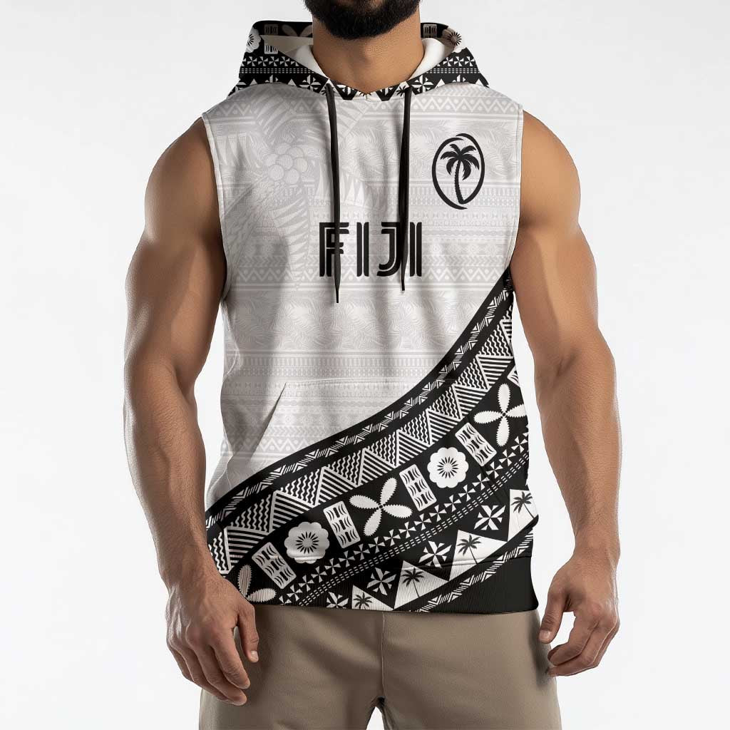 Custom Fijian Rugby Sleeveless Hoodie Tapa Pattern and Palm Tree Tribal LT03 - Polynesian Pride