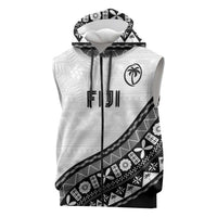 Custom Fijian Rugby Sleeveless Zip Hoodie Tapa Pattern and Palm Tree Tribal LT03 White - Polynesian Pride