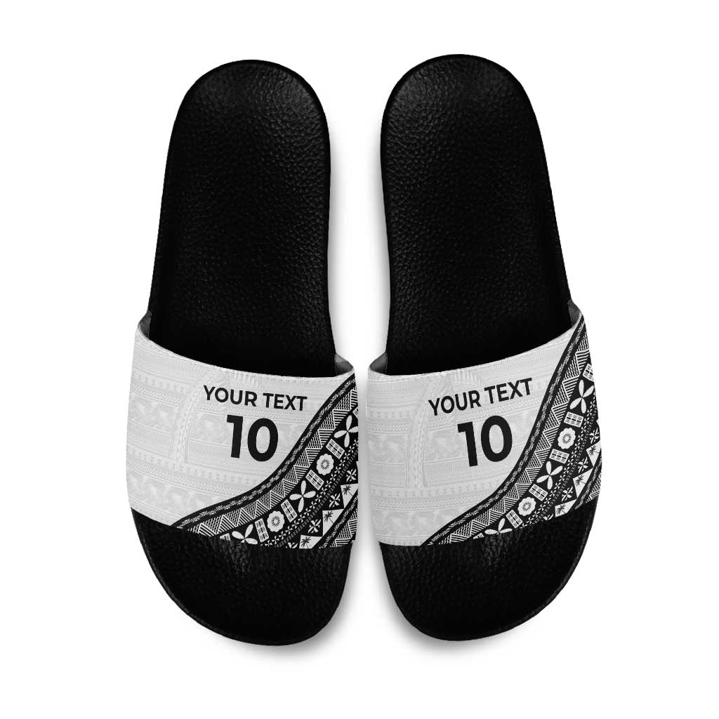 Custom Fijian Rugby Slide Sandals Tapa Pattern and Palm Tree Tribal LT03 White - Polynesian Pride
