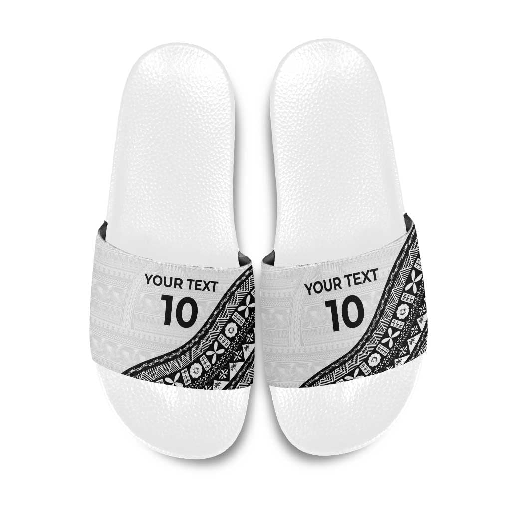 Custom Fijian Rugby Slide Sandals Tapa Pattern and Palm Tree Tribal LT03 White - Polynesian Pride