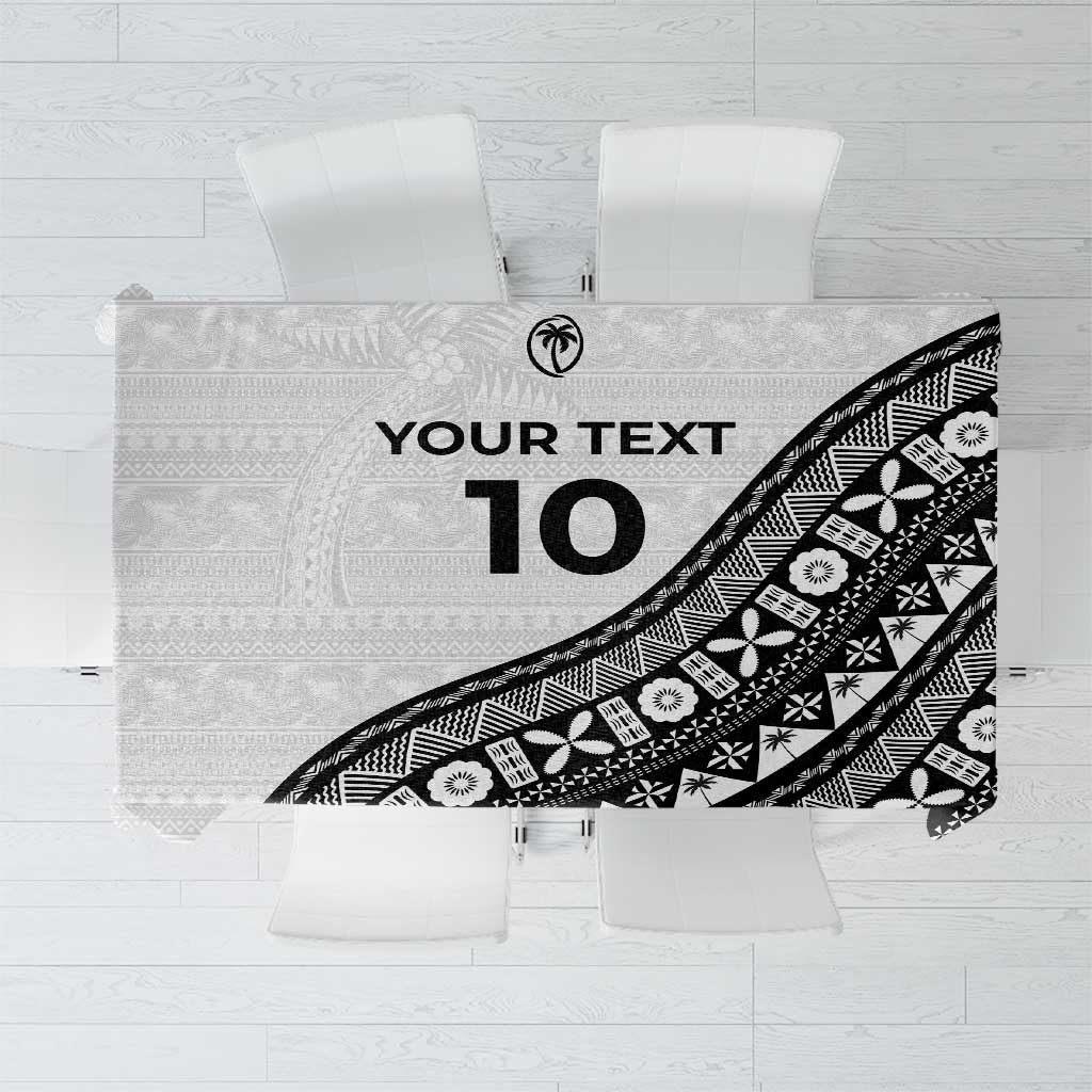 Custom Fijian Rugby Tablecloth Tapa Pattern and Palm Tree Tribal LT03 White - Polynesian Pride