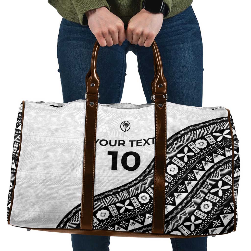 Custom Fijian Rugby Travel Bag Tapa Pattern and Palm Tree Tribal LT03 White - Polynesian Pride