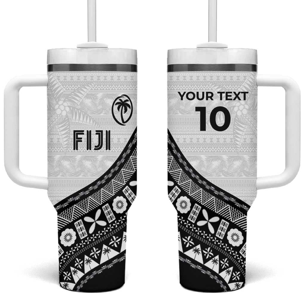 Custom Fijian Rugby Tumbler With Handle Tapa Pattern and Palm Tree Tribal LT03 One Size: 40 oz White - Polynesian Pride