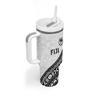 Custom Fijian Rugby Tumbler With Handle Tapa Pattern and Palm Tree Tribal LT03 - Polynesian Pride