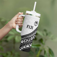 Custom Fijian Rugby Tumbler With Handle Tapa Pattern and Palm Tree Tribal LT03 - Polynesian Pride