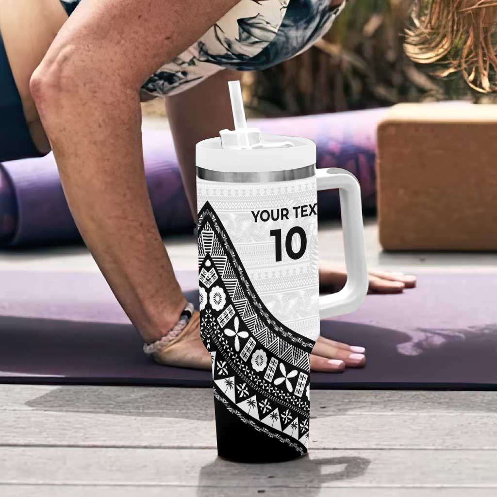 Custom Fijian Rugby Tumbler With Handle Tapa Pattern and Palm Tree Tribal LT03 - Polynesian Pride
