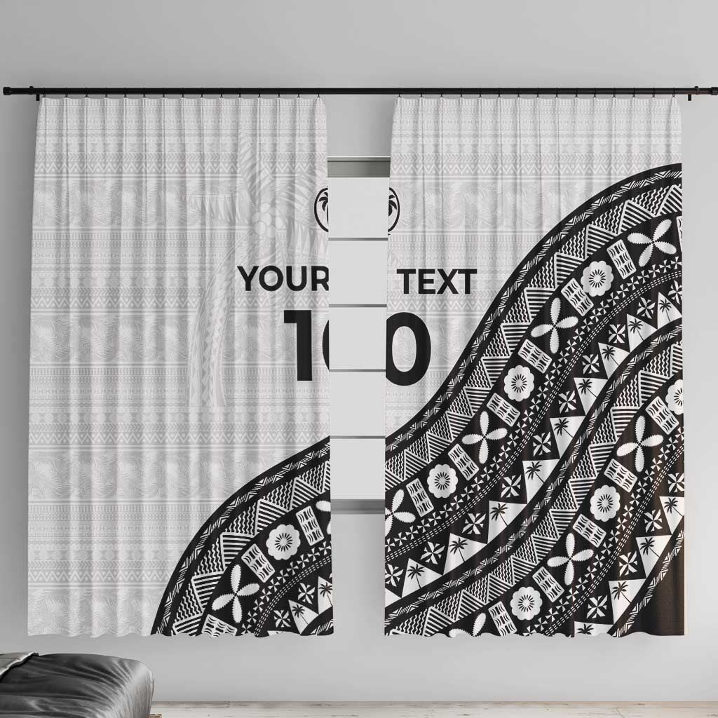 Custom Fijian Rugby Window Curtain Tapa Pattern and Palm Tree Tribal LT03 With Hooks White - Polynesian Pride