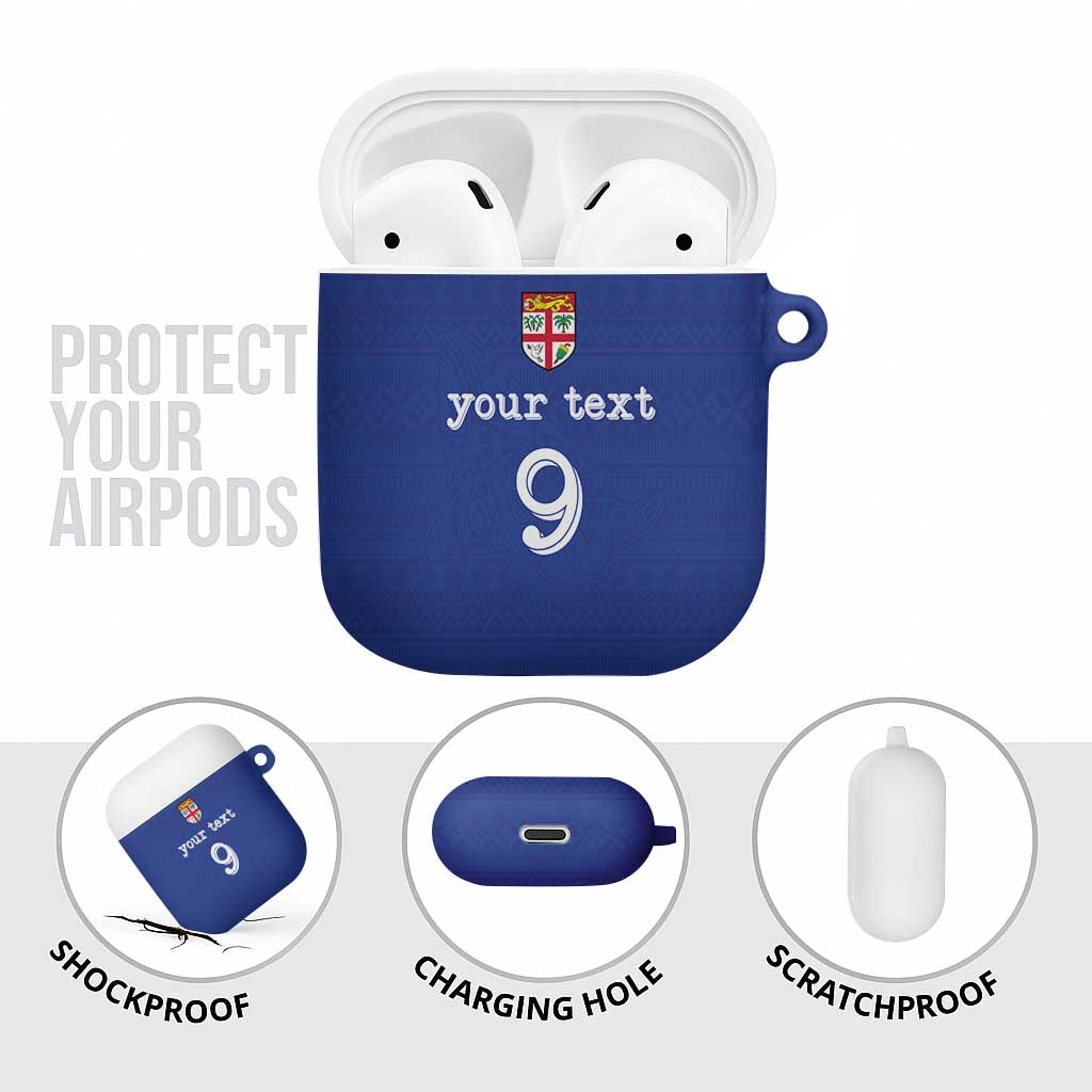 Custom Fijian Football AirPods Case Tapa Pattern and Shark Tribal LT03 - Polynesian Pride