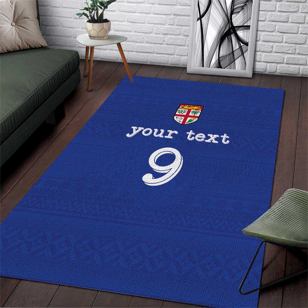 Custom Fijian Football Area Rug Tapa Pattern and Shark Tribal