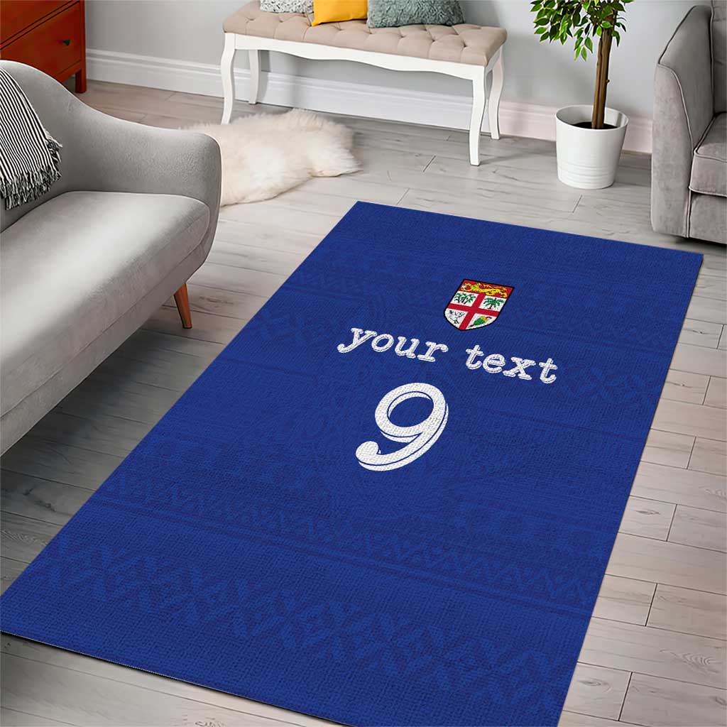 Custom Fijian Football Area Rug Tapa Pattern and Shark Tribal