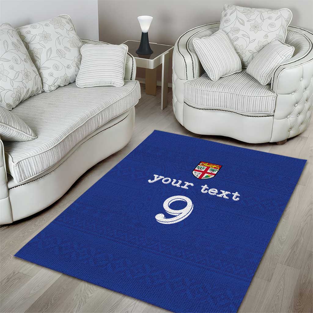 Custom Fijian Football Area Rug Tapa Pattern and Shark Tribal