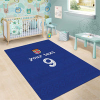 Custom Fijian Football Area Rug Tapa Pattern and Shark Tribal