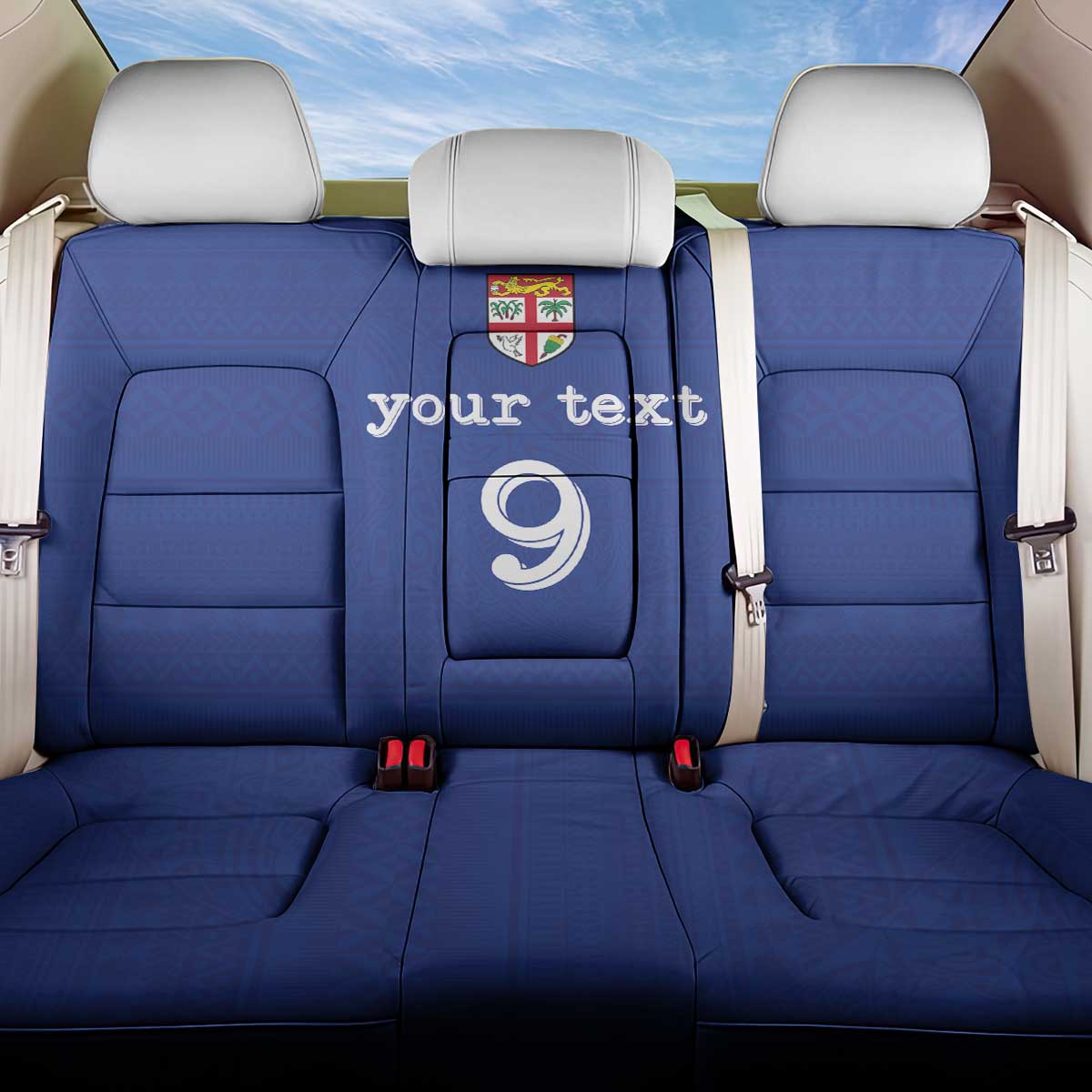 Custom Fijian Football Back Car Seat Cover Tapa Pattern and Shark Tribal LT03 One Size Blue - Polynesian Pride