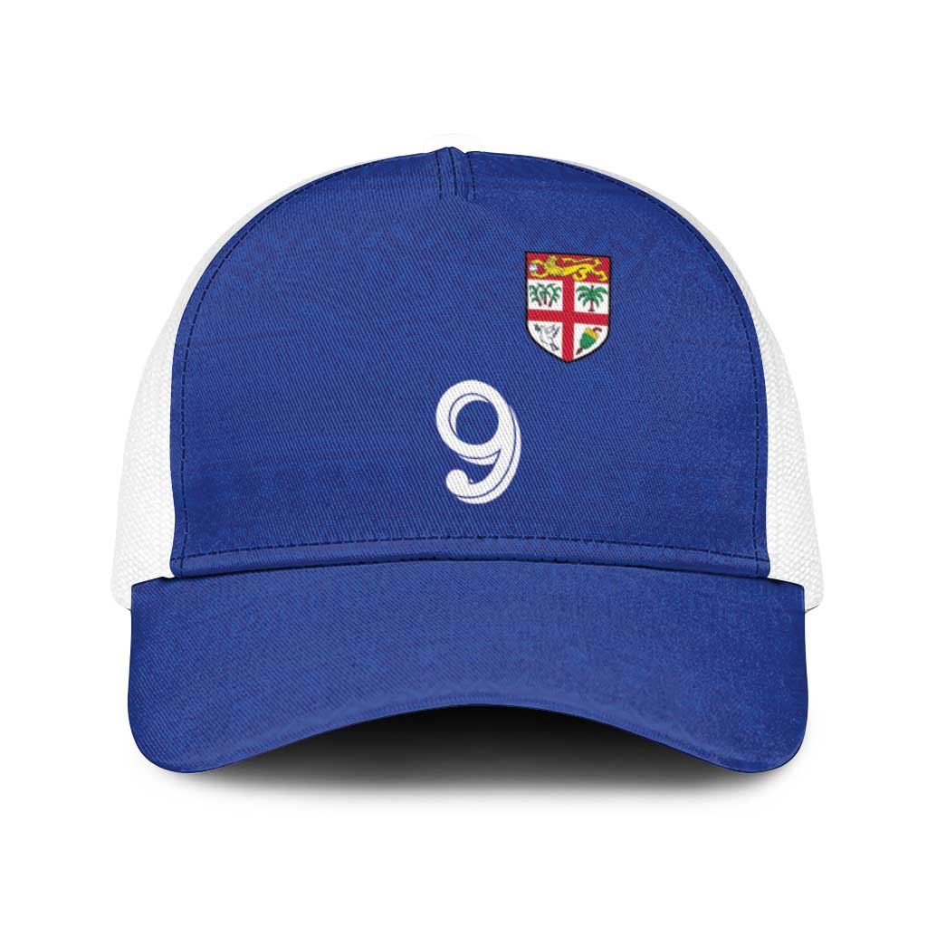 Custom Fijian Football Baseball Net Cap Tapa Pattern and Shark Tribal LT03 One Size White Blue - Polynesian Pride