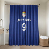 Custom Fijian Football Bathroom Set Tapa Pattern and Shark Tribal LT03 Shower Curtain Only Blue - Polynesian Pride