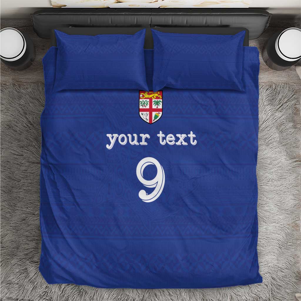 Custom Fijian Football Bedding Set Tapa Pattern and Shark Tribal LT03 Blue - Polynesian Pride