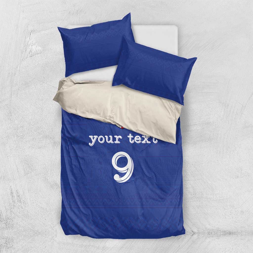 Custom Fijian Football Bedding Set Tapa Pattern and Shark Tribal LT03 US Twin 172cm x 218cm Blue - Polynesian Pride
