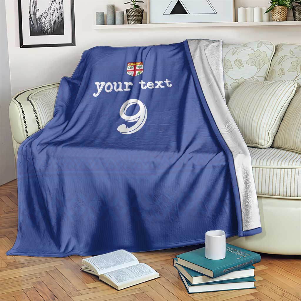 Custom Fijian Football Blanket Tapa Pattern and Shark Tribal LT03 Blue - Polynesian Pride